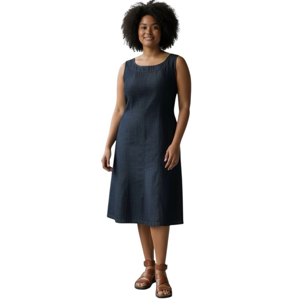 Sharagano Denim Sleeveless Knee Length MomCore Casual Flare Dress New Plus 18W